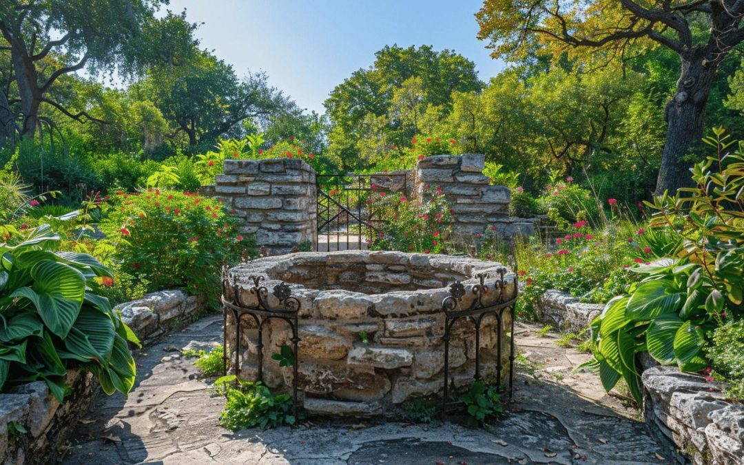 Puits en pierre ancien : idées de décoration et vente pour jardin, avec ferronnerie traditionnelle