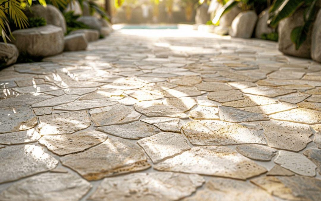 Prix m2 pierre de Bali : carrelage piscine et terrasse pour extérieur en véritable pierre naturelle