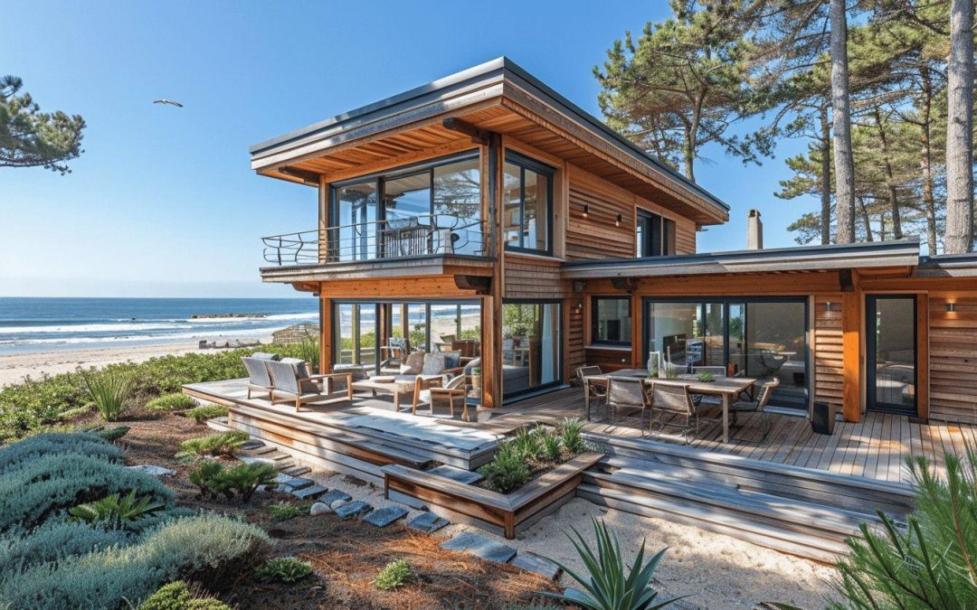 Maison en bois au Cap Ferret : construction ossature bois entre pinède et océan sur le bassin d&rsquo;Arcachon