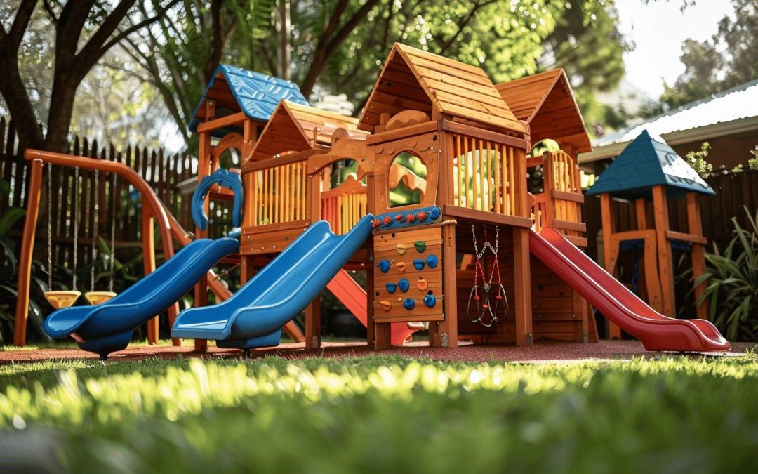 Aires de jeux en bois pour enfants : toboggan et balançoire extérieur pour jardin