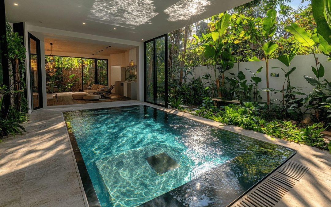 Piscine coque avec plage immergée : installation rapide de votre bassin à fond plat en polyester