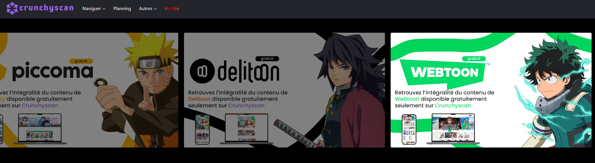 Lire un manga sur Crunchyscan Interface de la plateforme Crunchyscan