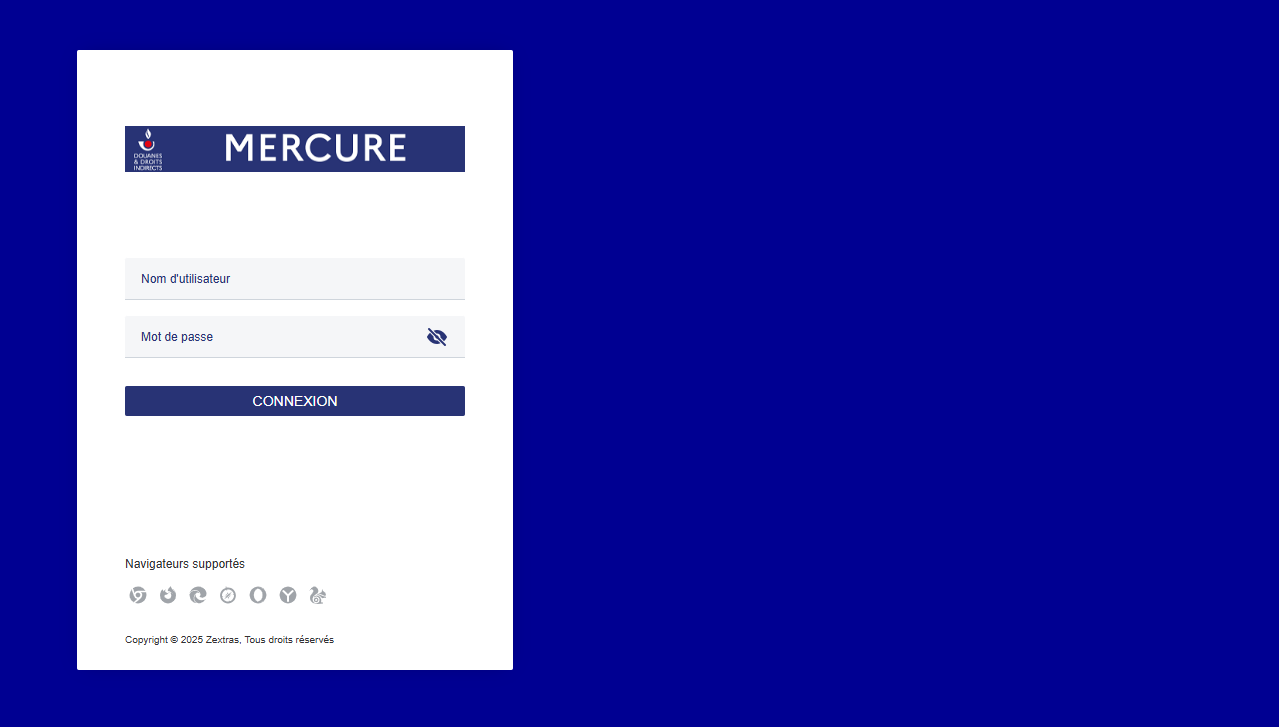 Se connecter sur Mercure Douane