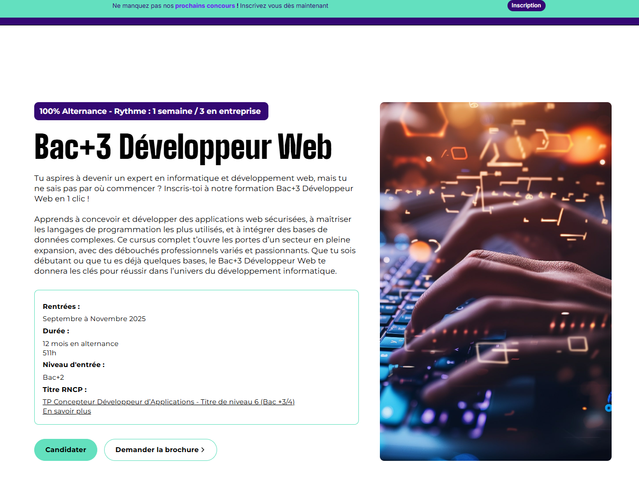Alternance Développeur Web NEXA : la voie rapide vers le métier de développeur full stack ? alternance developpeur web nexa permet de maîtriser à la fois le front-end (HTML, CSS, JS, React, Angular, Vue) et le back-end (PHP, Node.js, Java, bases de données). La pédagogie alterne projets, défis de code, pratique en entreprise et accompagnement individuel. Les étudiants construisent un portfolio solide tout au long de l’année, véritable vitrine pour les recruteurs. C’est une option idéale pour ceux qui veulent devenir rapidement opérationnels sur tout le cycle d’un projet web.