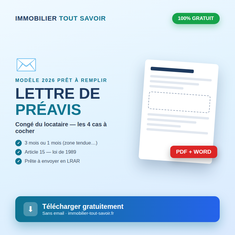 Lettre de préavis logement modèle gratuit PDF Word — congé locataire 1 ou 3 mois