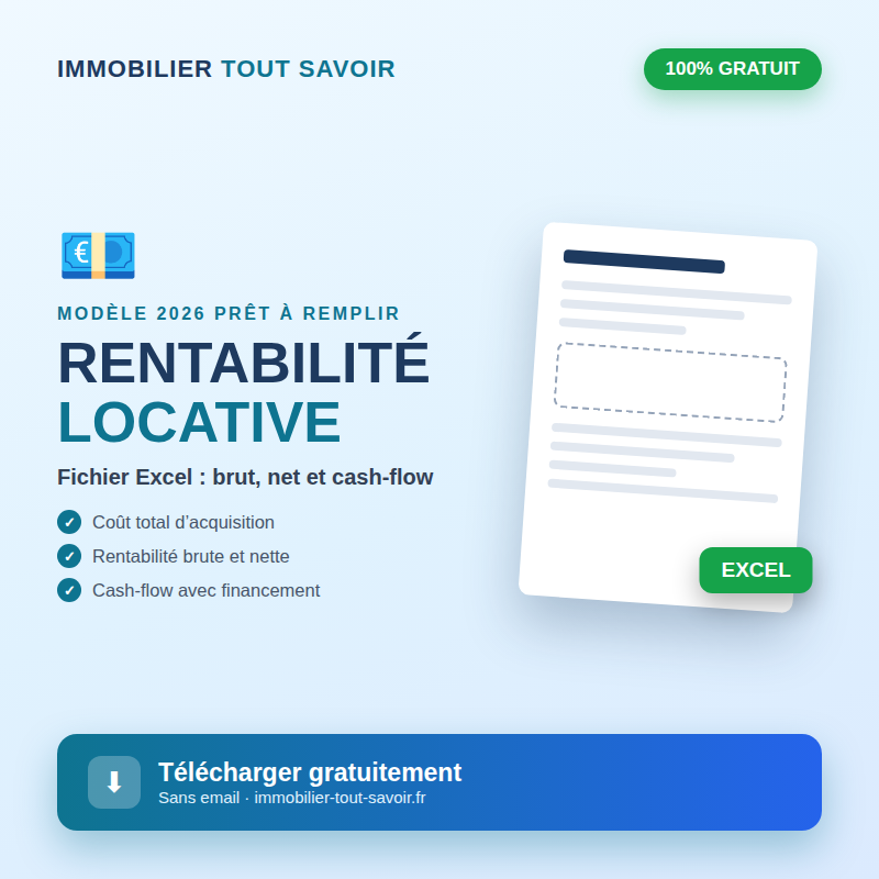 Calcul rentabilité locative Excel gratuit — brut, net, cash-flow