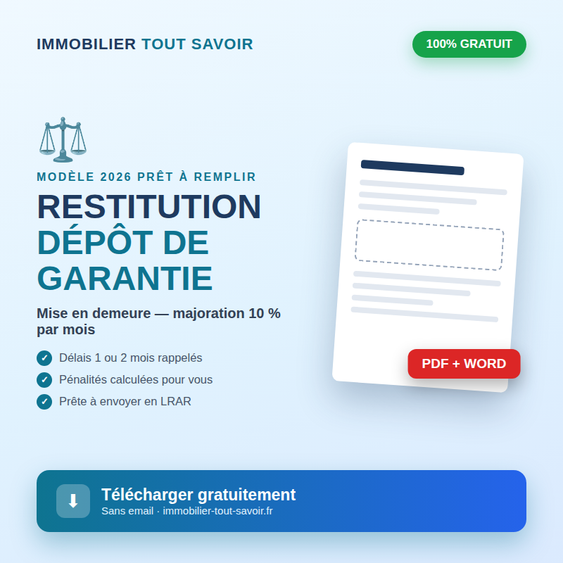Lettre de mise en demeure pour restitution du dépôt de garantie à télécharger